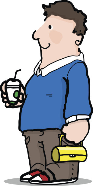 拿着咖啡和午餐盒的男人站着图片下载