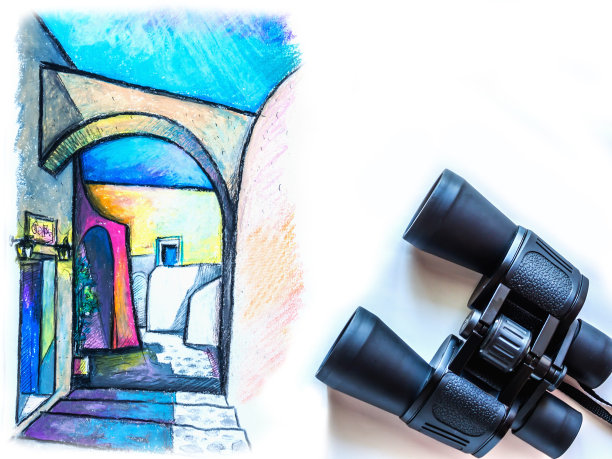 梦想的目的地概念旅行者与望远镜和手绘插图图片下载