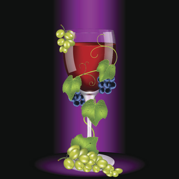 一杯红酒裹着葡萄藤。高质量的向量图片下载