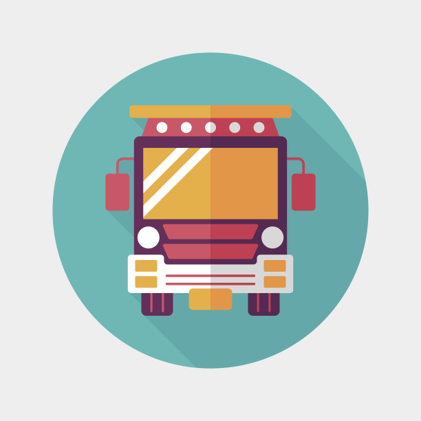 交通校车平坦的长影子图标，eps10图片下载