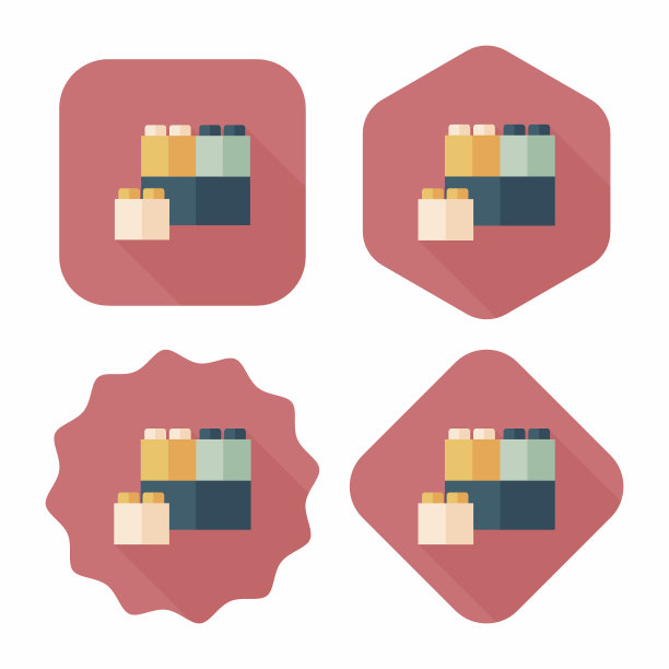 砖块玩具平面图标与长影子，eps10图片下载