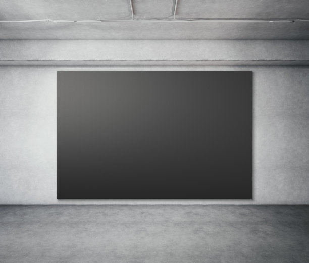 灰色的内部和黑色的旗帜。三维渲染图片下载