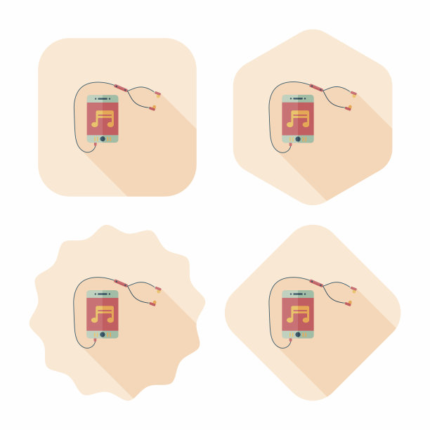 智能手机和耳机平板图标与长阴影，eps10图片下载