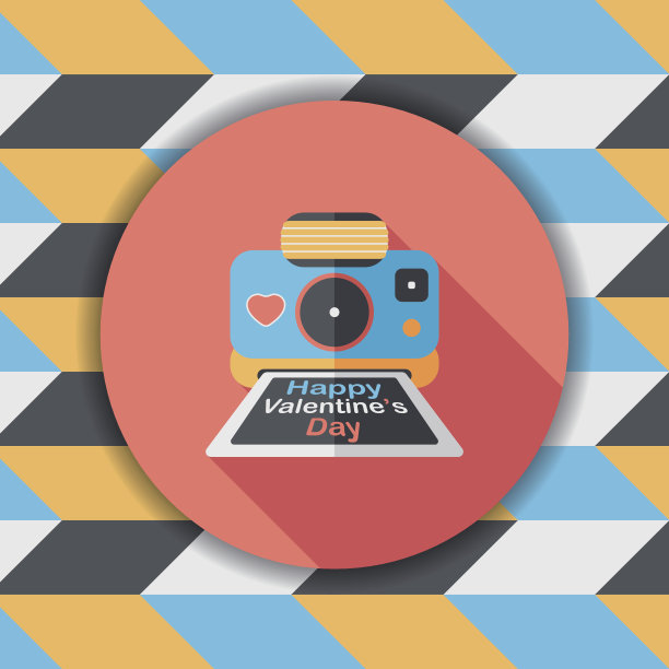 情人节相机照片与长阴影平图标，eps10图片下载