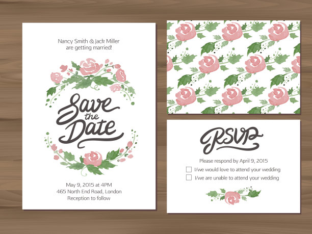 婚礼集水彩花和手绘刻字图片下载