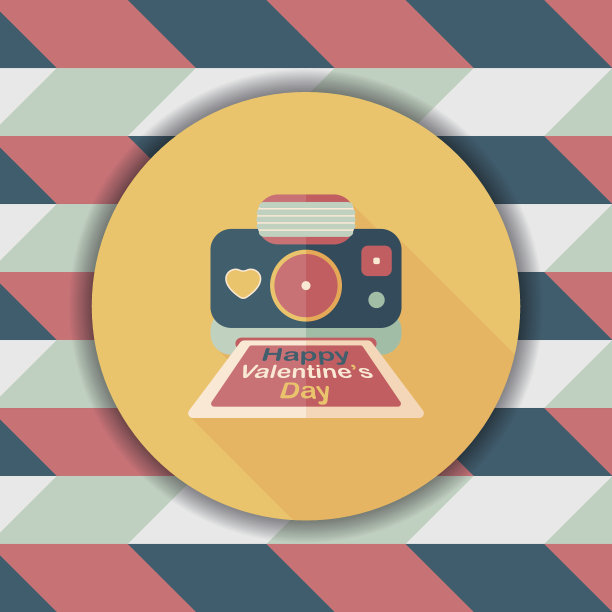 情人节相机照片与长阴影平图标，eps10图片下载