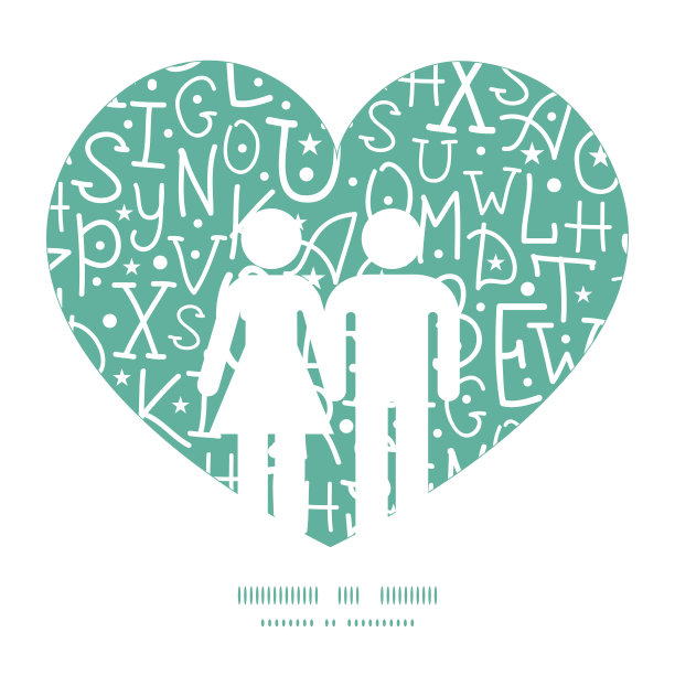 向量白色上的绿色字母夫妇在爱的剪影图片下载