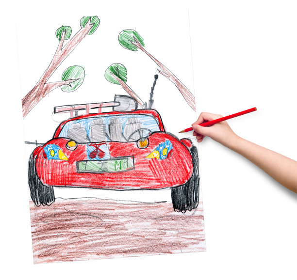 越野汽车。孩子画画。图片下载