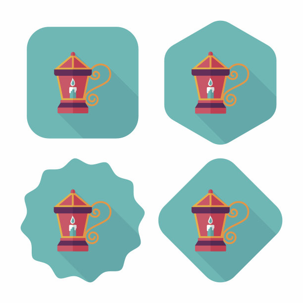 圣诞灯与长影子扁平图标，eps10图片下载