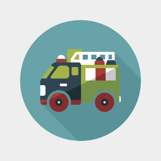 运输消防车平面图标与长影子，eps10图片下载