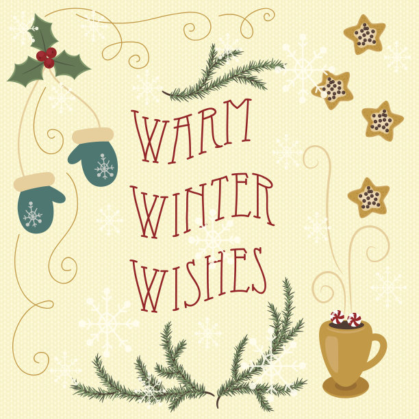 温暖的冬天的愿望。手绘贺卡。每股收益10图片下载