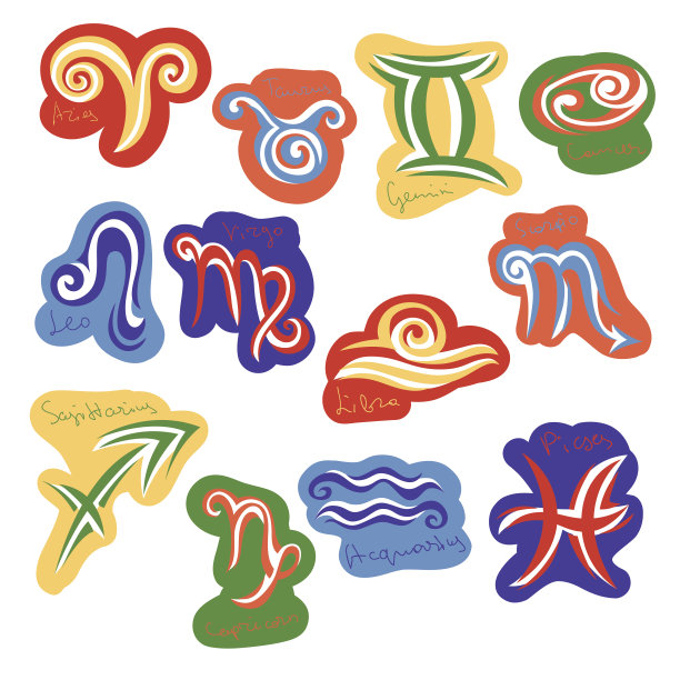 黄道十二宫的符号向量集图片下载