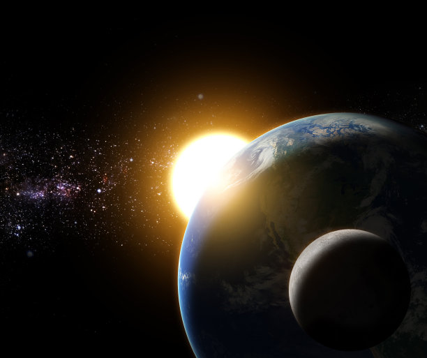 日出到地球和月球元素由美国宇航局完成图片下载