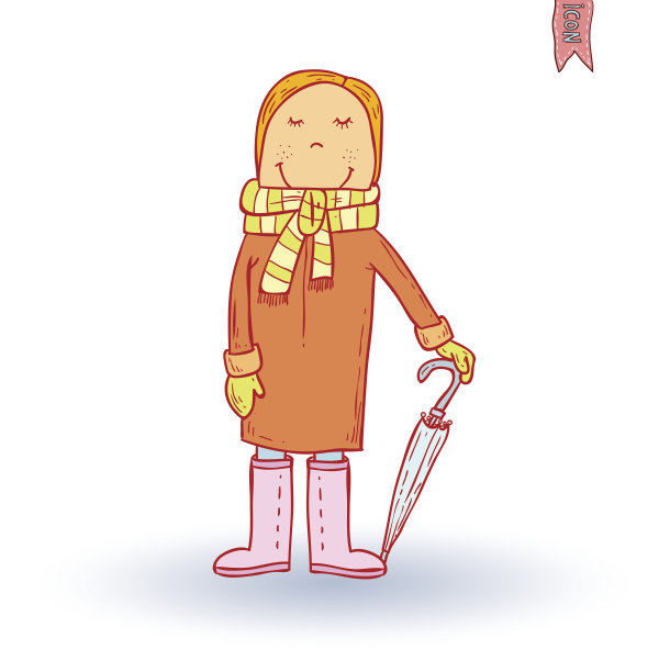 雨中行走的小孩，矢量插图。图片下载