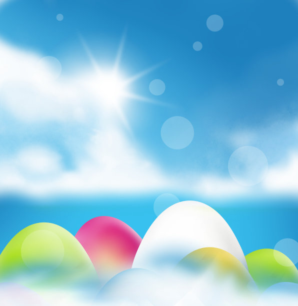 复活节彩蛋的颜色和阳光的背景图片下载