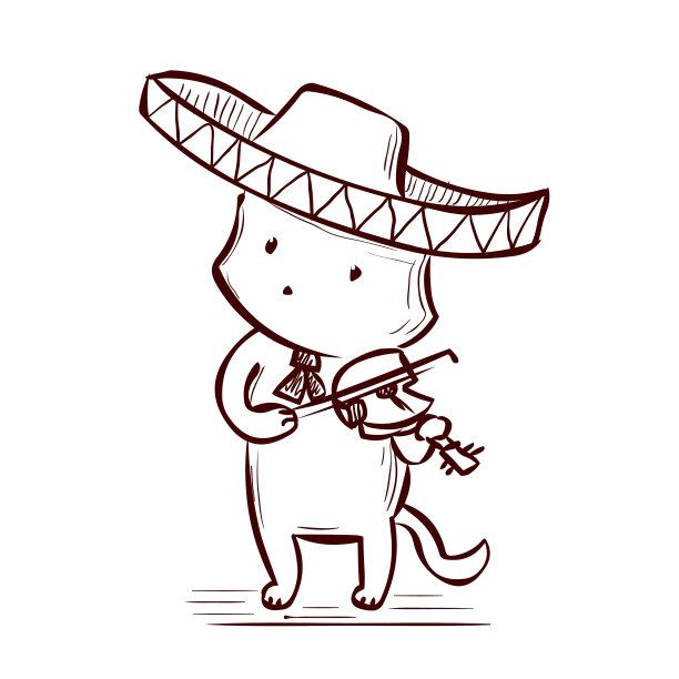 戴着宽边帽的猫在演奏传统的墨西哥音乐图片下载