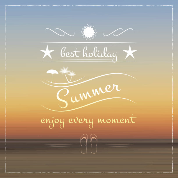 夏日假日背景，太阳，星星，棕榈树和人字拖图片下载