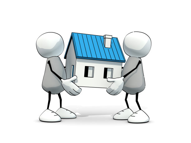 一群矮矮胖胖的男人，扛着一座蓝色的房子图片下载