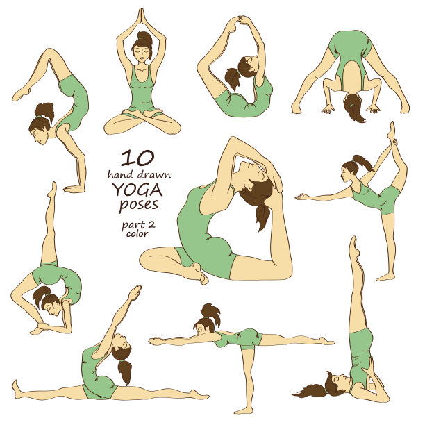 一组孤立的瑜伽姿势素材图片