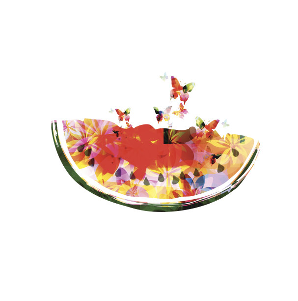 彩色西瓜图案与蝴蝶图片下载