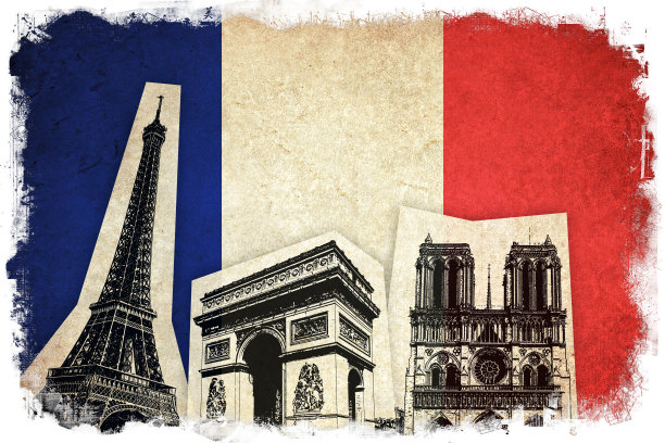 有纪念碑的法国国旗图片下载