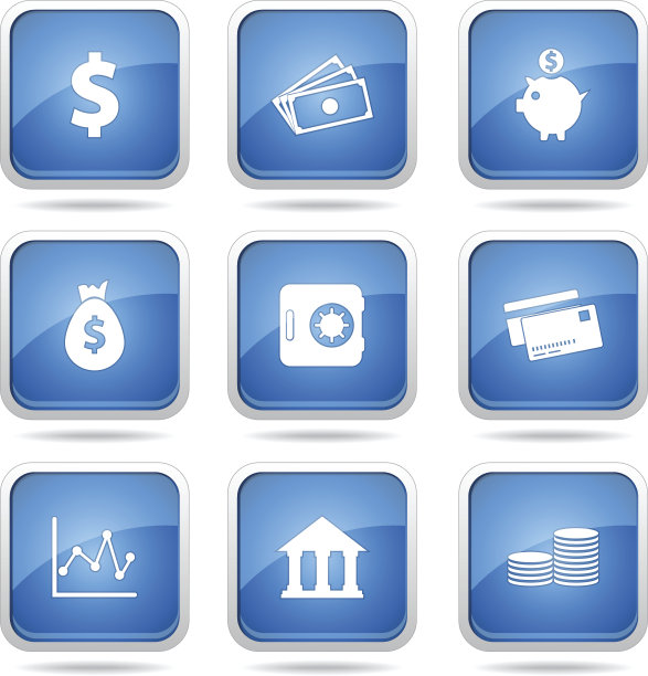 金融银行正方形向量蓝色图标设计集图片下载
