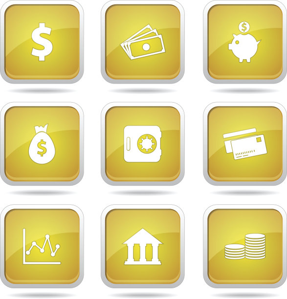 金融银行广场矢量黄色图标设计集图片下载