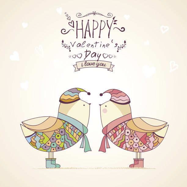 手绘的蓝色和粉红色的鸟图片下载