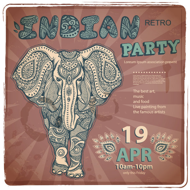 古董大象插图图片下载