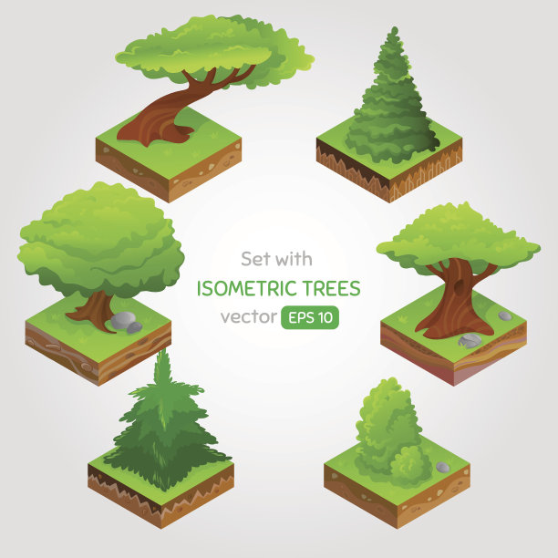 设置与等距树卡通风格图片下载