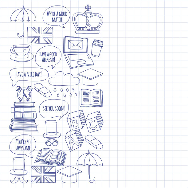矢量涂鸦模式英语课程语言学校图片下载
