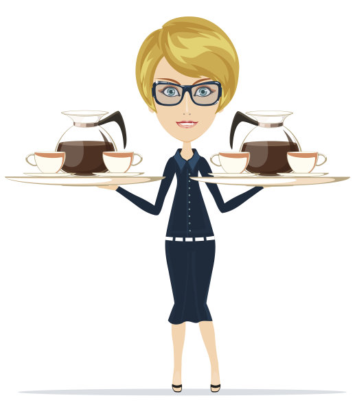 服务员端着一盘饮料，矢量插图图片下载