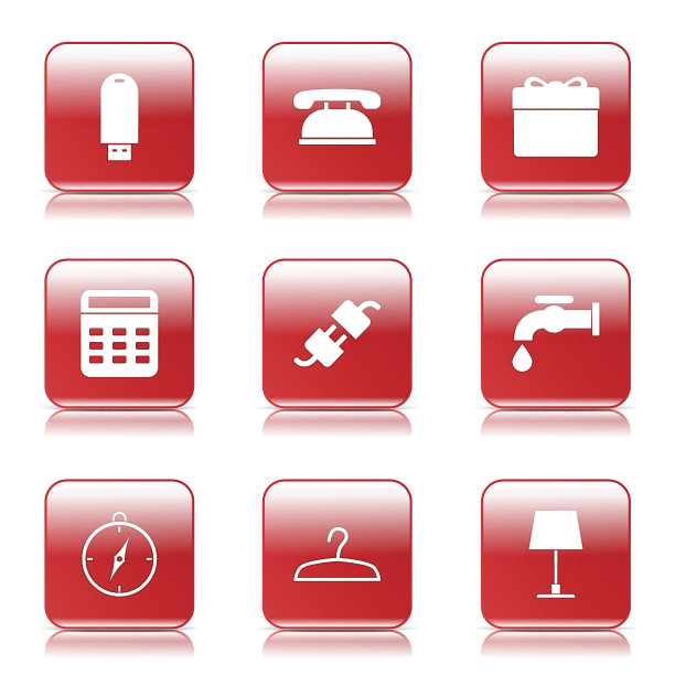 住宅设备方形矢量红色图标设计集图片下载