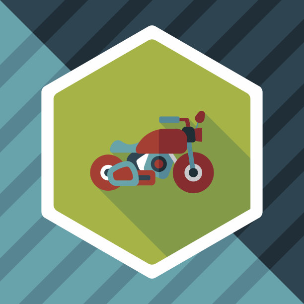 交通摩托车平面图标与长影子，eps10图片下载