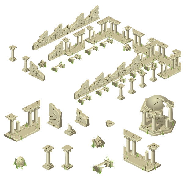 城墙、柱子和凉亭的废墟图片下载