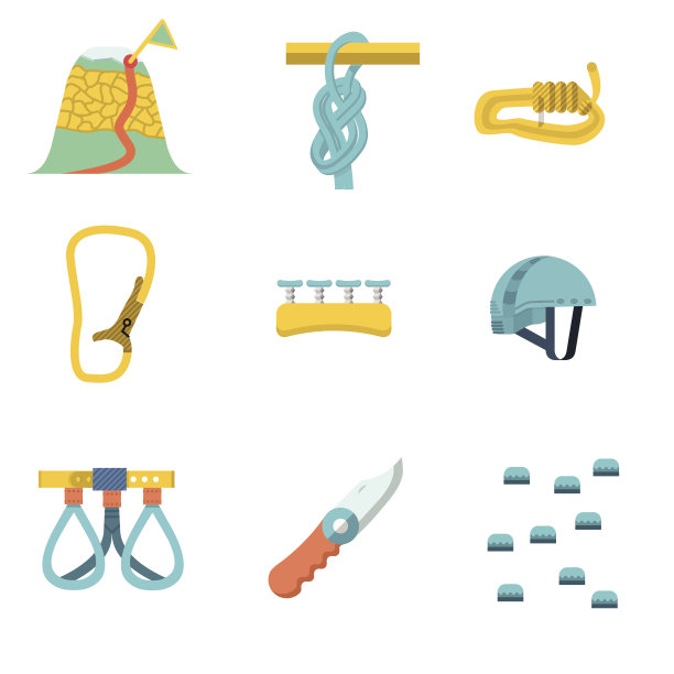 攀爬装备的平面颜色矢量图标图片下载