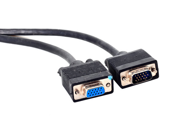 VGA显示器电缆隔离在白色背景图片下载