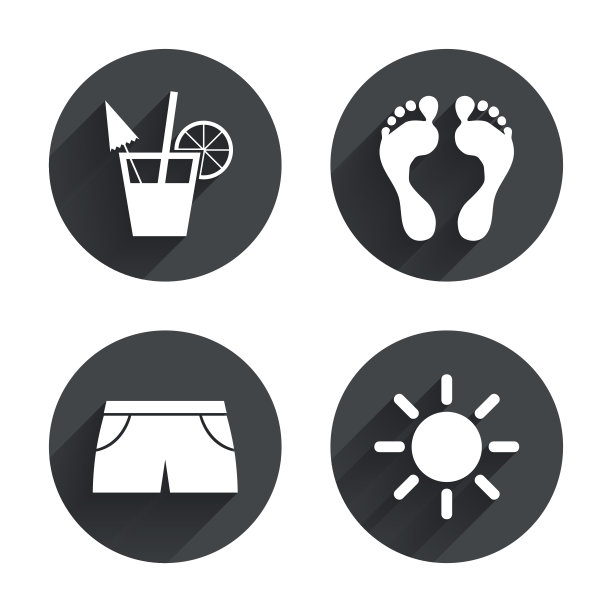 海滩假期图标。鸡尾酒,人类的足迹图片下载