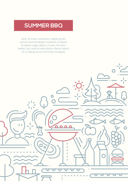 夏季烧烤和野餐线设计海报图片下载
