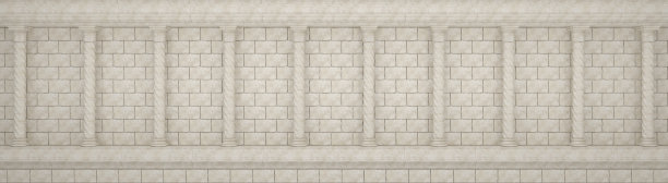 用石头和古老的柱子砌成的墙。全景图片下载