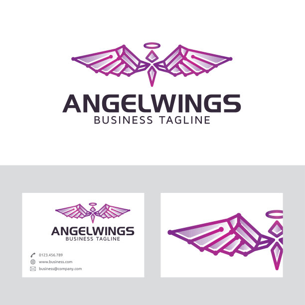 天使翅膀矢量标志与名片模板图片下载