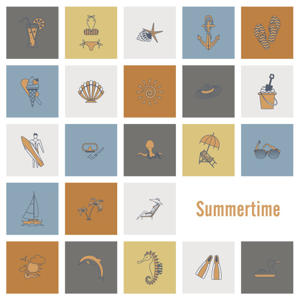 夏季和海滩简单的平面图标图片下载