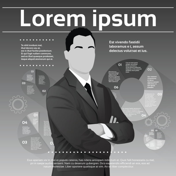 商人执行时装黑色西装头金融信息图表图片下载