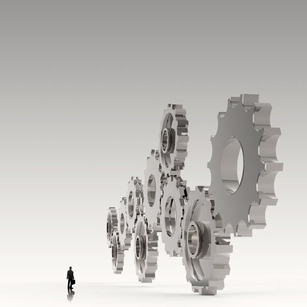 商人看3d齿轮成功的概念图片下载