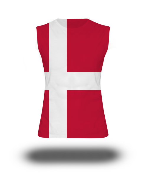 运动无袖衬衫与丹麦国旗在白色背景图片下载