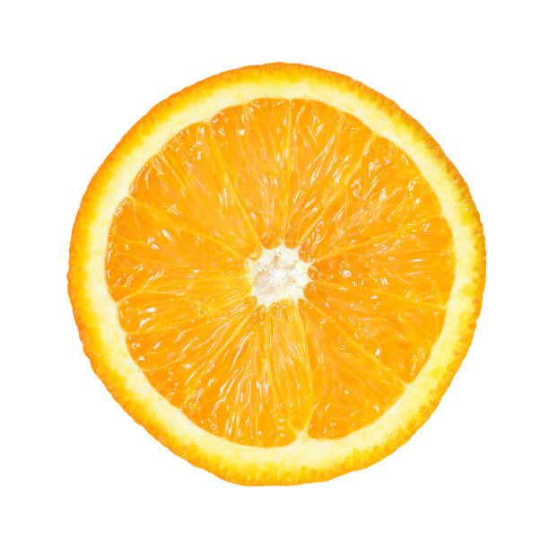 横切面橙色果实，白色背景上孤立的橙色薄片图片下载