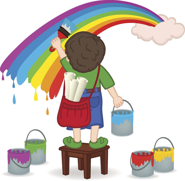 男孩画彩虹图片下载