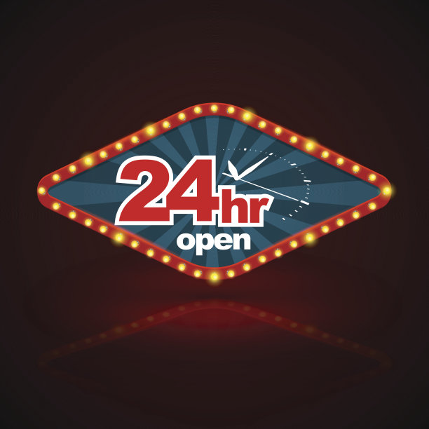 24小时开放，带有时钟刻度横幅复古灯光风格。图片下载