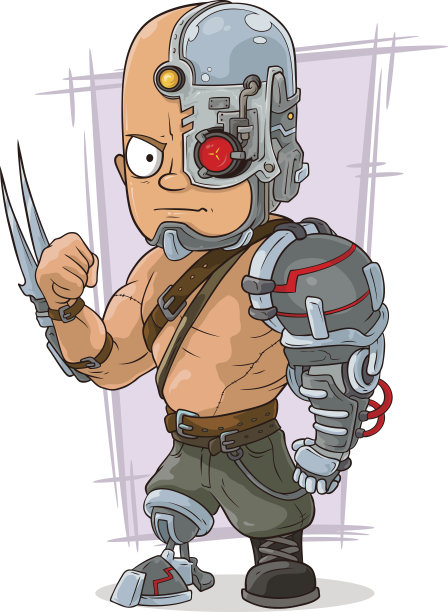 卡通半机械人与酷的金属细节图片下载