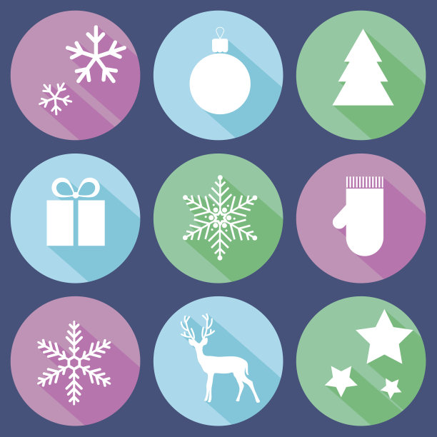 矢量平面圣诞图标在复古风格图片下载